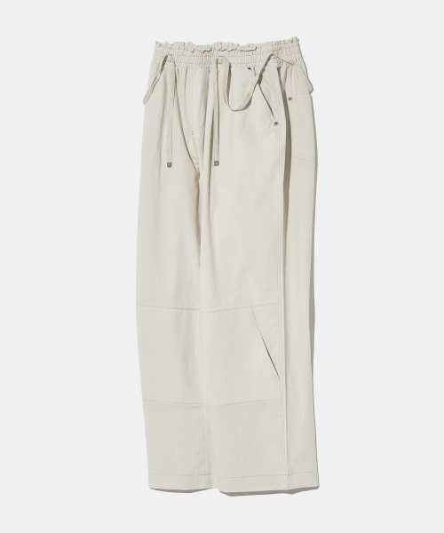 Linen Cotton Waist Band Wide Pants P17