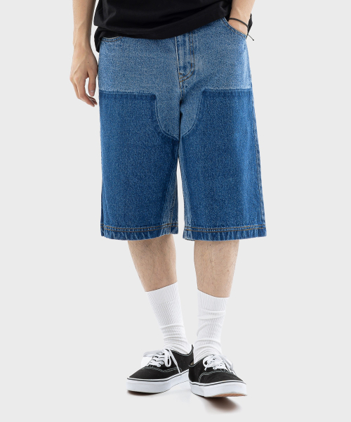 디키즈() 페이크 더블니 데님 버뮤다 팬츠 Medium Blue 상품 이미지