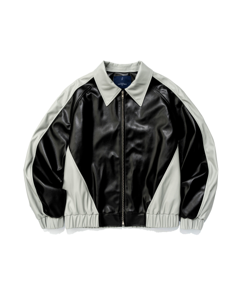 Кожаный бомбер оверсайз колор-блок (Black)