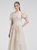 에트몽(ETMON) Front Tuck Shirring Dress, Light Beige