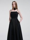 에트몽(ETMON) Slip Texture Blend Pleats Dress, Black