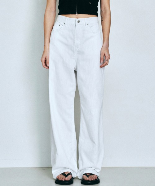 Slub texture wide denim pants