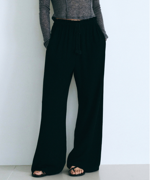 Tassel wide banding pants (black)