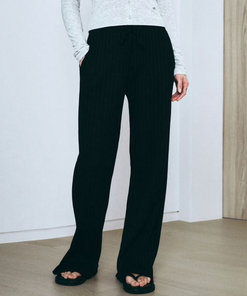 Slim ribbed wide banding pants (black)