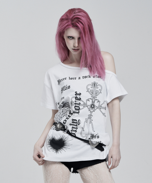 일리오(ILLIO) WHITE LOVER ONE SHOULDER T-SHIRTS - 사이즈