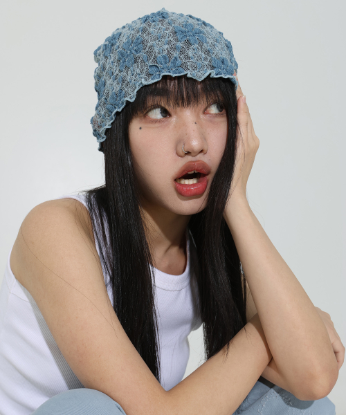 Musinsa Cheating Oyster Lace Beanie Denim Flower Lace Beanie