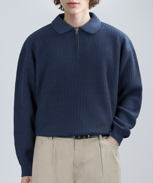 zip-up collar knit (dark синий)