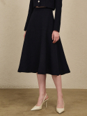 누브(NOUVE) Long Flare Tweed Skirt - Navy