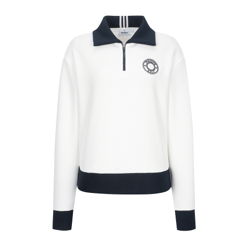 knit collar Half zip-up Shirts_O/белый