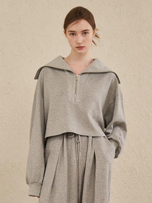 Wide collar Crop T-Shirts - M. Gray