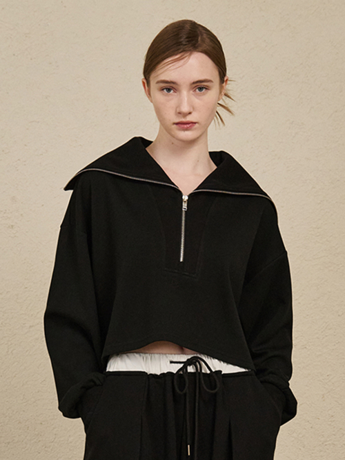 Wide collar Crop T-Shirts - черный