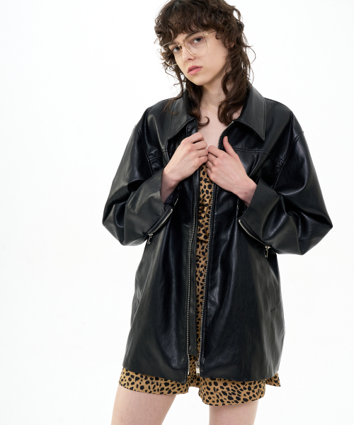 OVERSIZED FAUX leather JACKET_BLACK