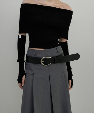 프롬웨얼(FROMWHERE) Wide Leather Belt Black