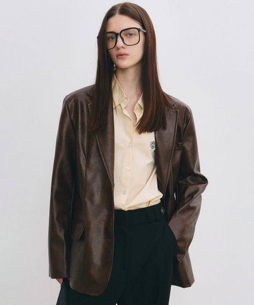 MINIMAL VINTAGE WASHED leather JACKET_BROWN