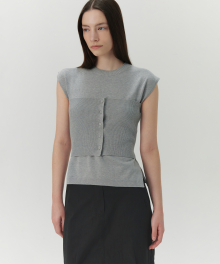 Layered Top Knit Set - Grey