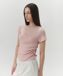 Shirring Layered Knit Top - Fade Pink
