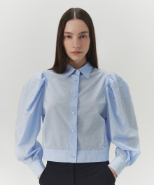 See-Through Cropped Blouse - Sky blue