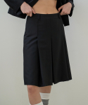 프롬웨얼(FROMWHERE) Modern Pleated Midi Skirt Black