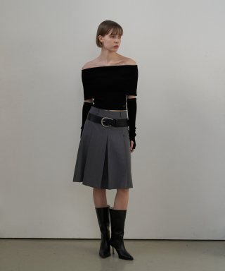 프롬웨얼 Modern Pleated Midi Skirt Gray