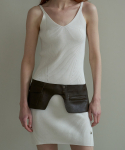 프롬웨얼(FROMWHERE) Layered Leather Belt Skirt Brown