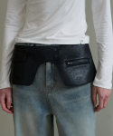 프롬웨얼(FROMWHERE) Layered Leather Belt Skirt Black