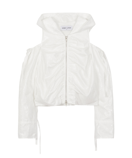 SHIRRING CUT OUT HOOD ZIP-UP_WHITE