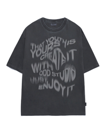 웨이브 레터링 피그먼트 오버핏 티셔츠 - CHARCOAL