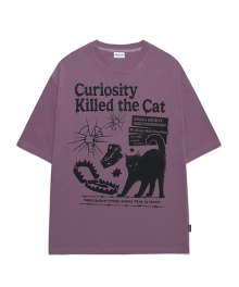 키치 캣 그래픽 오버핏 티셔츠 - DUSTY PURPLE
