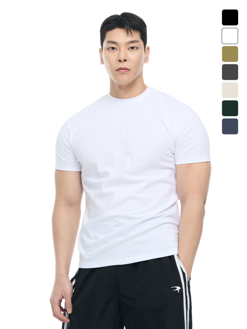 Double cotton plain muscle fit short sleeve t-shirt_7Color