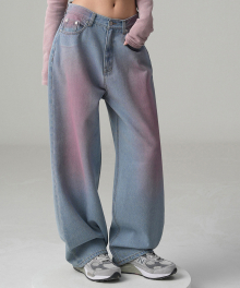 POP Pink Brush Denim Pants LIGHT BLUE