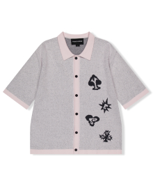 Poker Icons Knit Half Shirts Light Pink