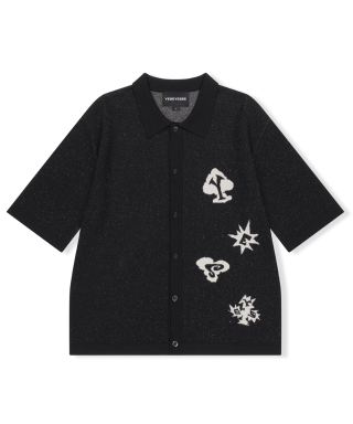 예스아이씨 Poker Icons Knit Half Shirts Black