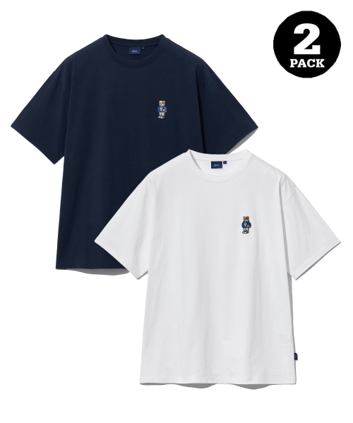 2PACK) EMBRORIDERY DAN T-SHIRT WHITE / NAVY