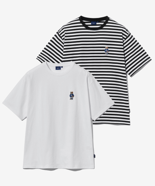 [2PACK] Футболка Embroidery Dan с коротким рукавом White/Stripe