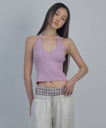 Knitted Cable Halter Top Baby Pink