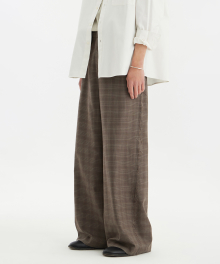 Triple Stitch Wide Trousers - Brown Check