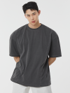 피그먼트 코튼 절개 오버핏 반팔 티셔츠 (차콜) 24TS03