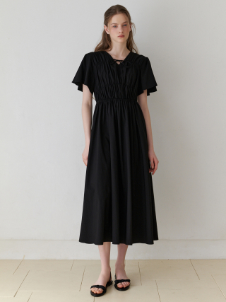 리엘(RE L) Due shirring dress (black)