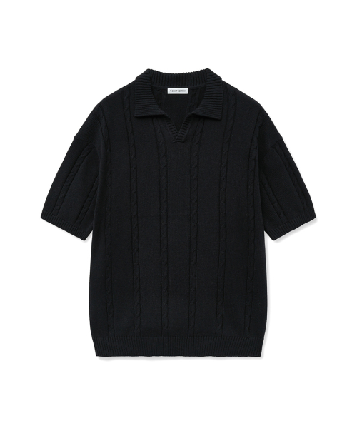 Вязаное поло косами из хлопка и кашемира [Black]