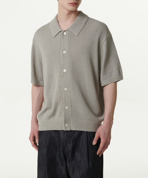 Буклированный кардиган с воротником и коротким рукавом [Light Warm Grey]