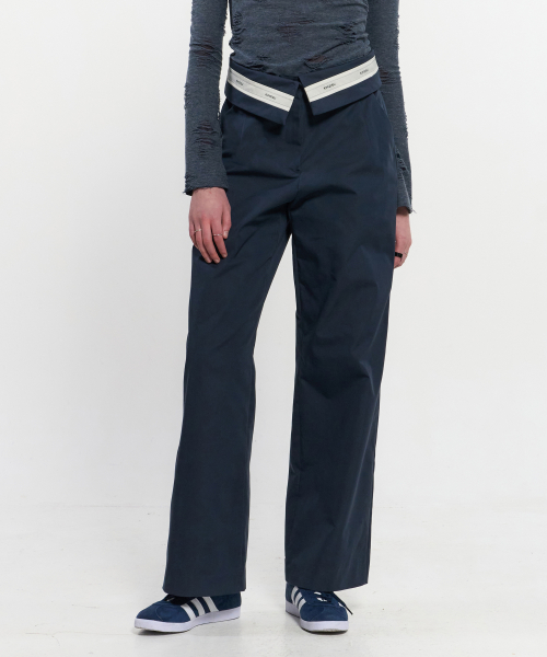 Fold Over Широкий Slacks _ NAVY