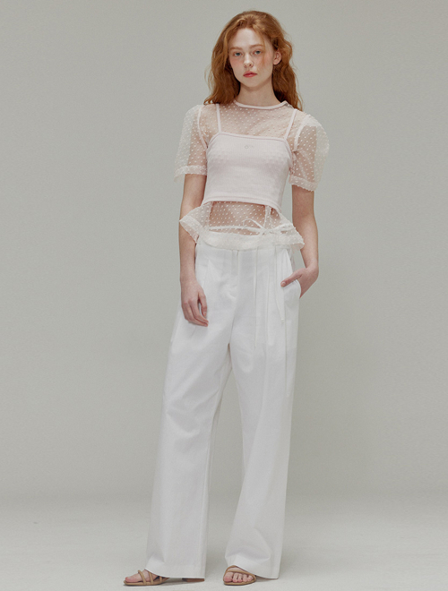 Широкие хлопковые брюки с бантом и защипами White