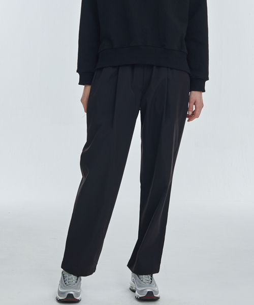 Широкие брюки на резинке с защипами (Black)