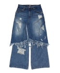 선데이오프클럽(SUNDAYOFFCLUB) Layered Skirt Flared Denim Jeans - Washed Blue