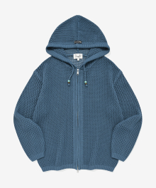 P-ACTIVE BEAD MESHED HOODIE KNIT ZIP-UP VTG BLUE
