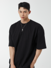 코튼 절개 와이드 오버핏 반팔 티셔츠 (블랙) 24TS01