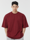 코튼 절개 와이드 오버핏 반팔 티셔츠 (버건디) 24TS01
