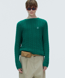 CUT-OUT TWO WAY CABLE KNIT GREEN