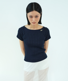 C BOAT NECK CABLE KNIT_NAVY