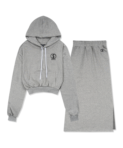 Комплект из кроп-худи с логотипом GDS и юбки (Grey)